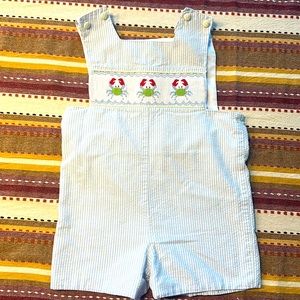 Boys seersucker crab shortall.